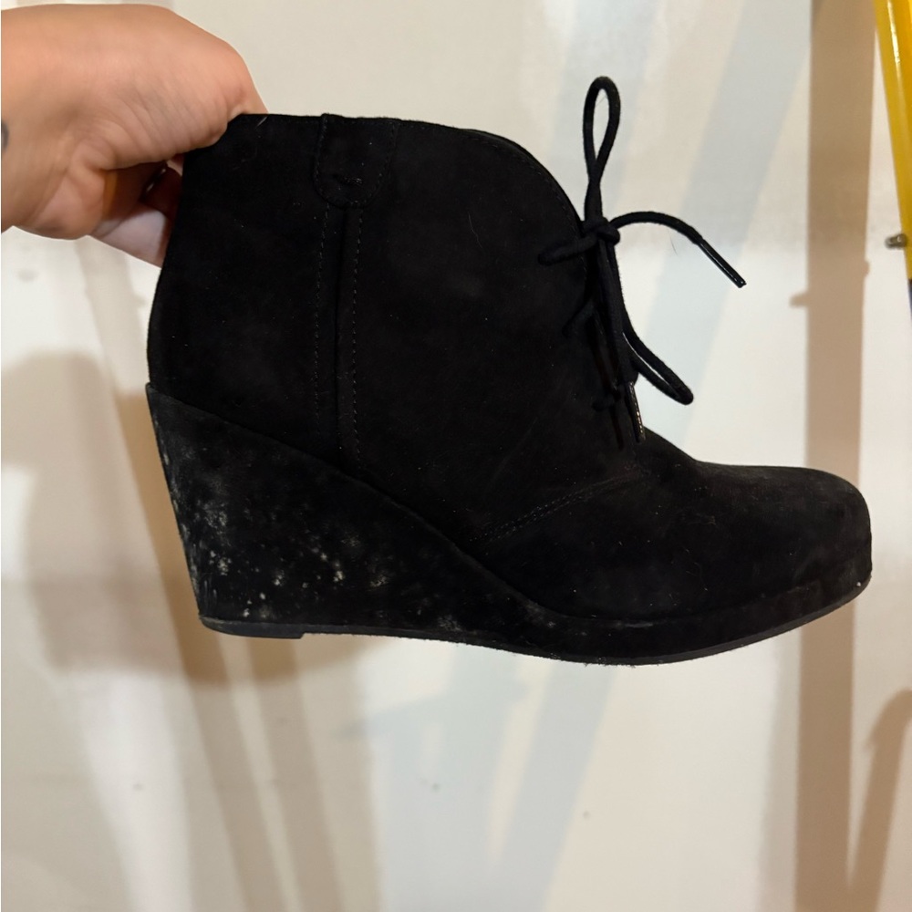 Black Suede Wedge Ankle Boots